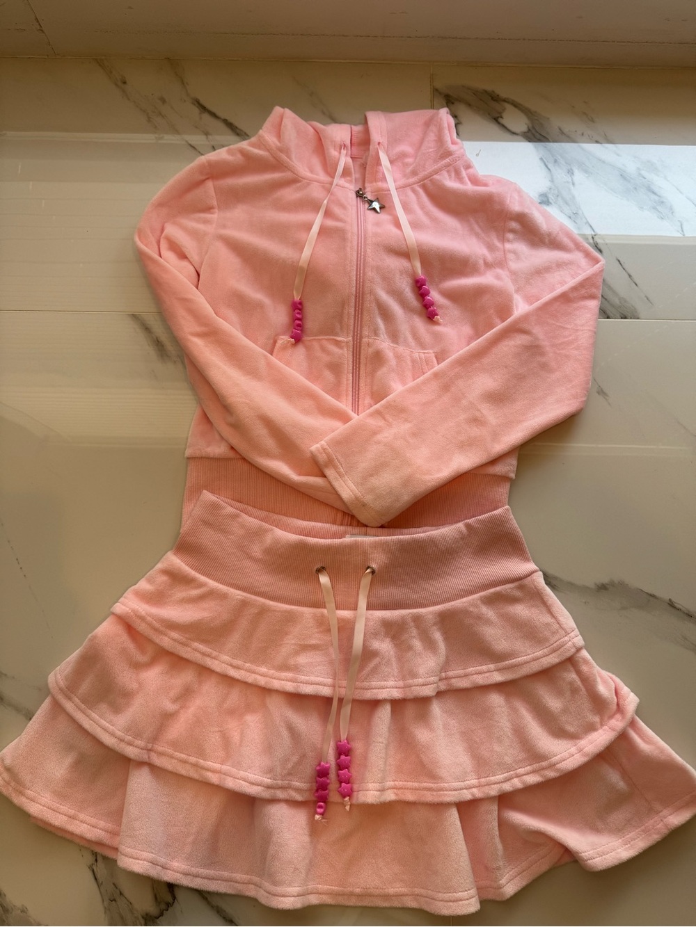 Lola + The Boys Pink Terry Hoodie & Skirt Set